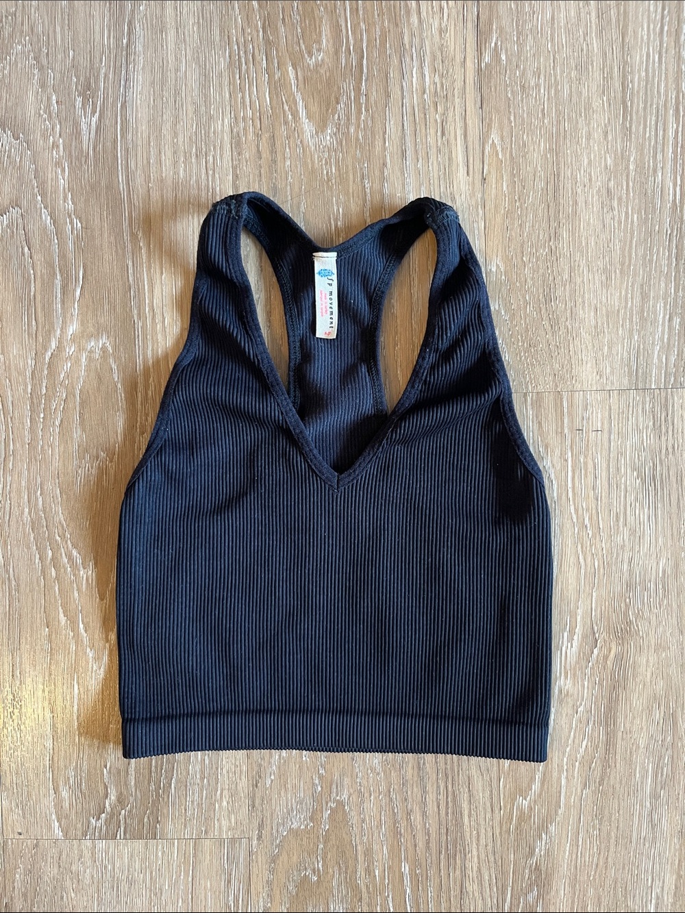FP Movement by Free People Free Throw Black Ribbed V-Neck Racerback Bralette
